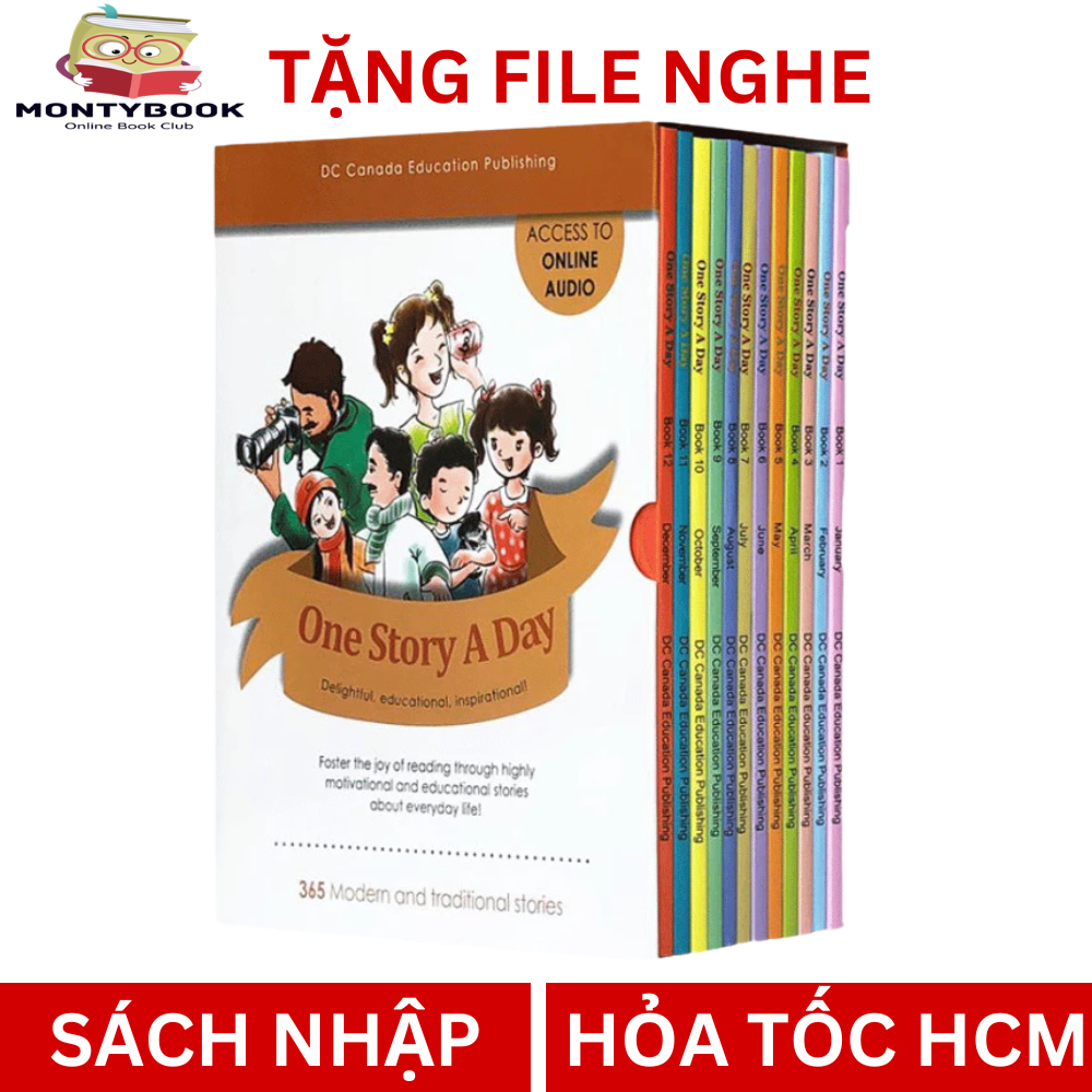 Sách màu - ONE STORY A DAY LEVEL 3-  NHẬP KHẨU - Trọn bộ 12c kèm hộp rất đẹp, tặng file nghe