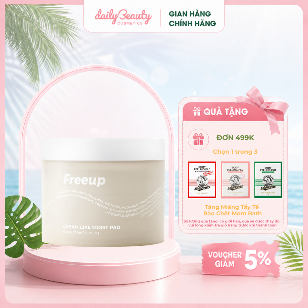 Toner Pad Dưỡng Ẩm Dạng Sữa Kem Freeup Cream Like Moist Pad hộp 80pads