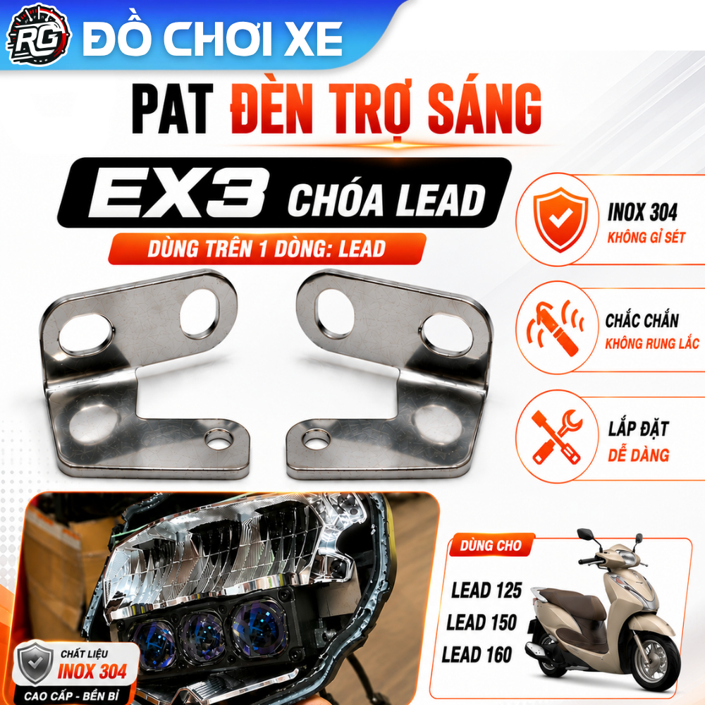 Pat Lắp Đèn Trợ Sáng Ex3 Choá Đèn Lead, Pat Inox CNC Chắc Chắn Lắp Aozoom Ex3, M30