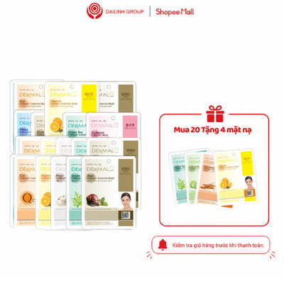 MUA 20 TẶNG 4 Mặt nạ Dermal Hàn Quốc 23g cấp ẩm sáng da collagen, lô hội, trà xanh phục hồi da, ngọc trai, ốc sên, sâm