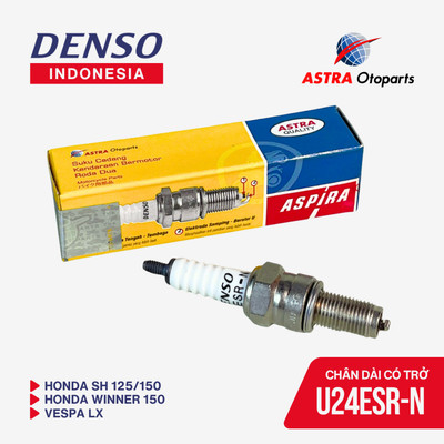 [Hộp 10 chiếc] Bugi Aspira Denso xe máy Honda SH 125/150, CBR150, Vespa LX, Primavera mã 15-U24ESR-N (chân dài có trở)