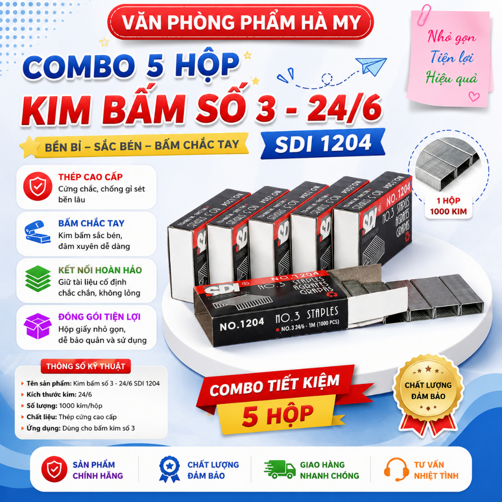 Combo 5 Hộp Kim bấm số 3 - 24/6 SDI 1204