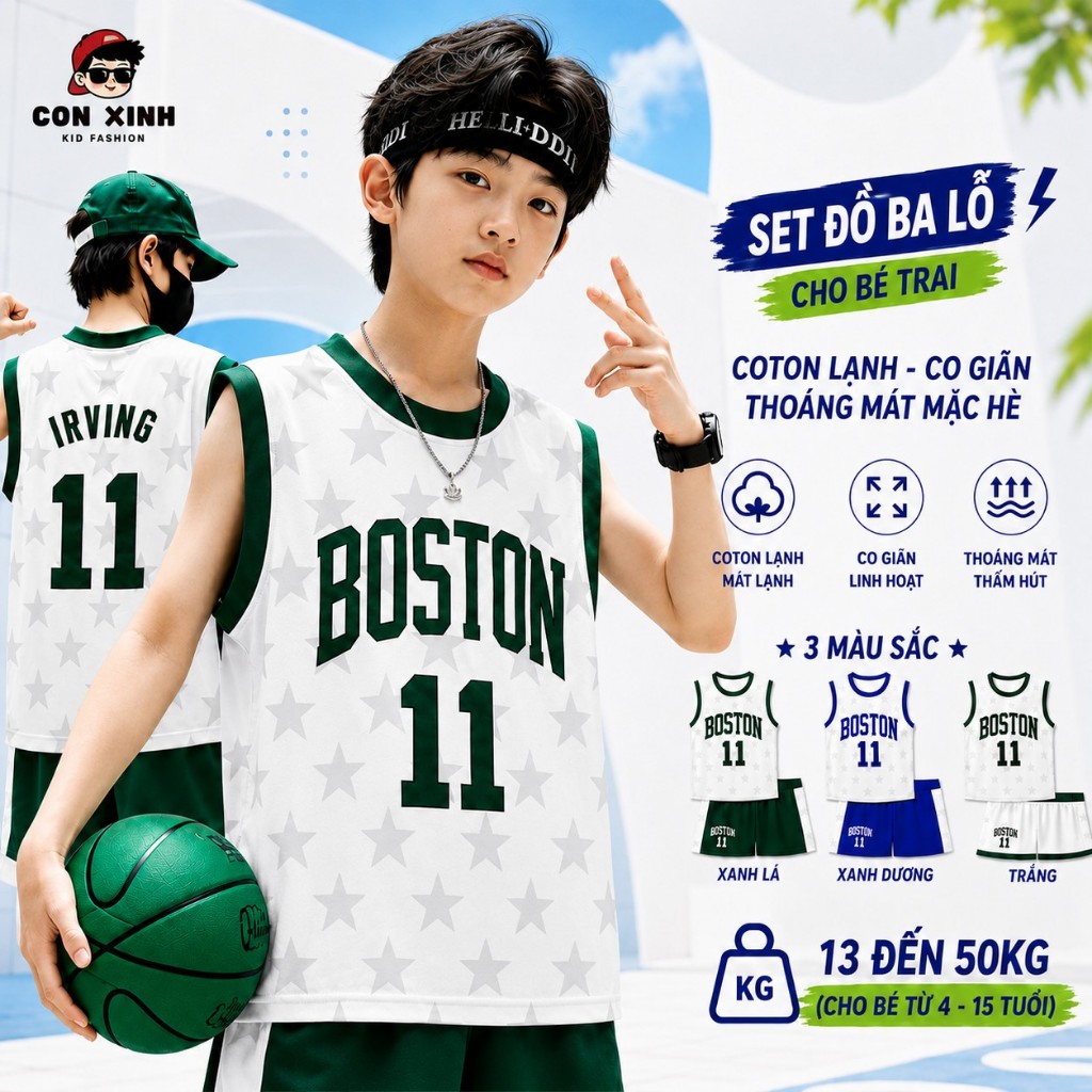 Set Đồ Ba Lỗ Cho Bé Trai Cotton Lạnh Co Giãn Thoáng Mát Mặc Hè MSBO08 Thể Thao 13-50kg - Con Xinh