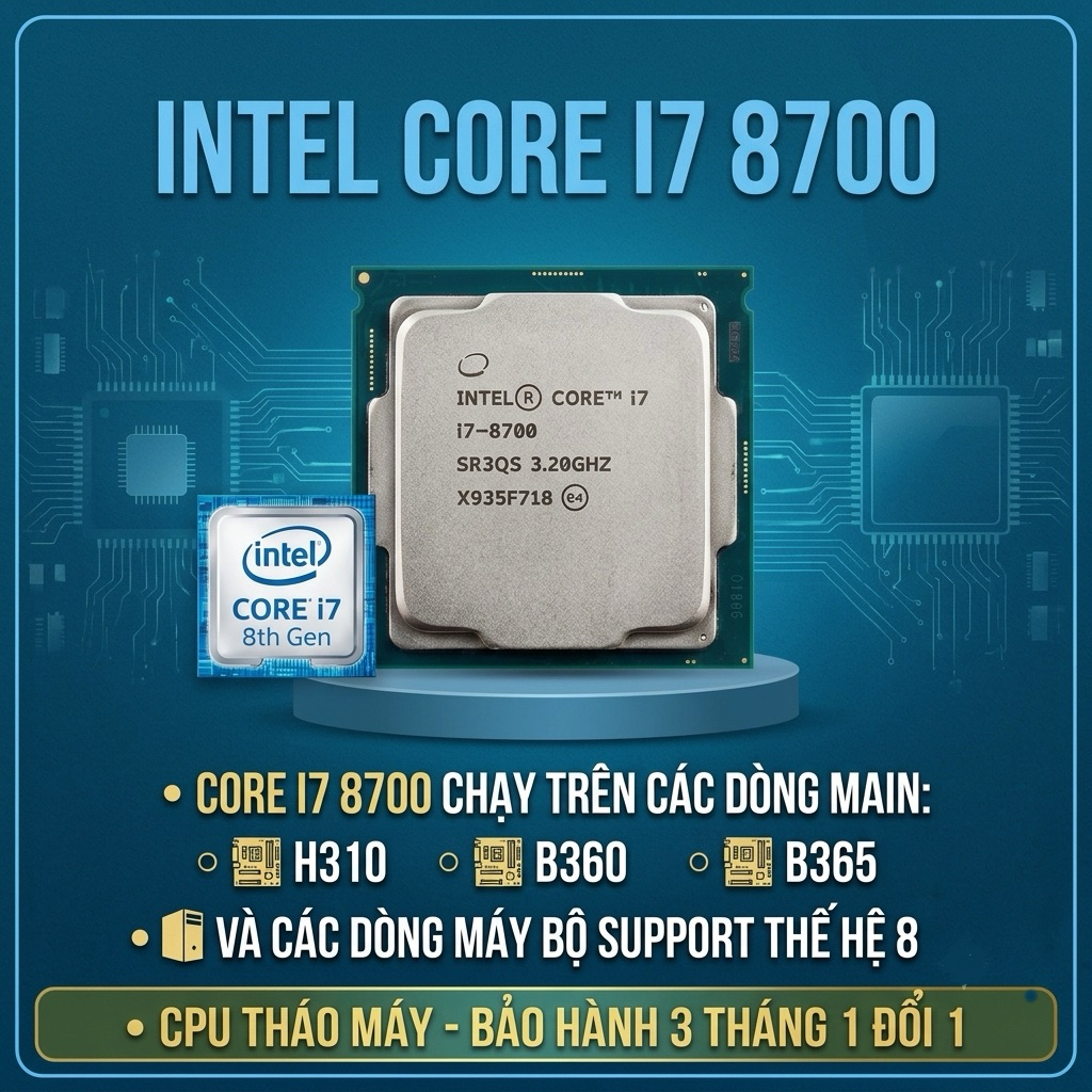 cpu intel core i7 8700 sk 1151 ( thế hệ 8  chạy main h310, main b360-365)