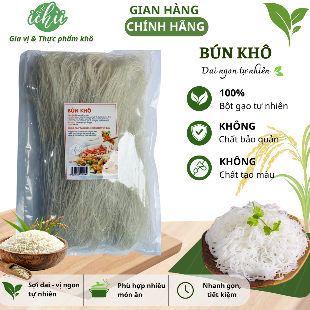 Bún khô ICHII , Bún gạo sạch nguyên chất , bún phở khô truyền thống gói 300g