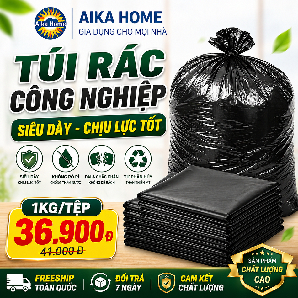 1KG Túi Rác Đen Công Nghiệp Khổ Lớn Siêu Bền Bỉ Kích thước 30L, 45L, 60L…