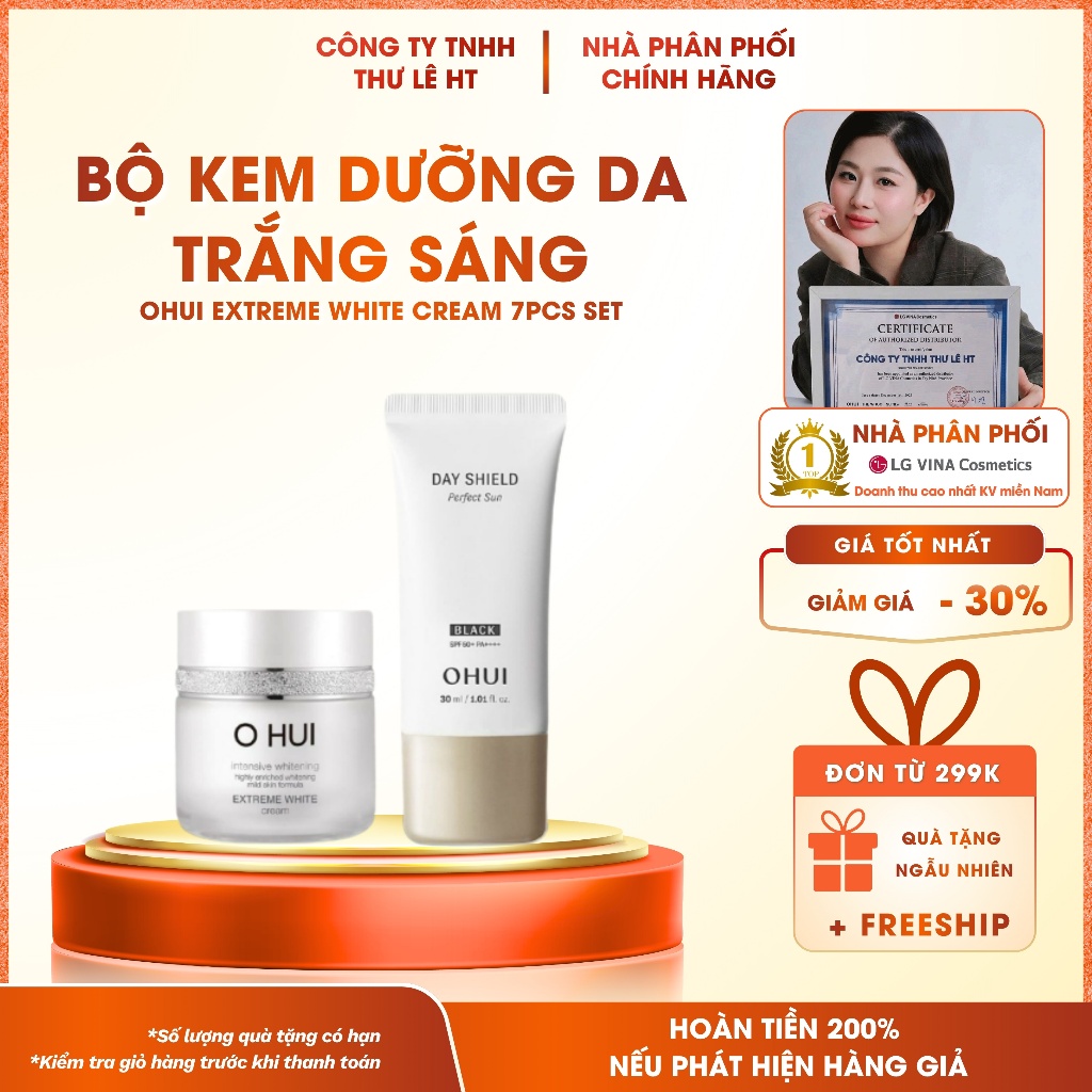 Set Combo Kem Dưỡng Trắng Mờ Thâm Sạm Nấm Tuyết OHUI Extreme White 7 Món Phục Hồi Da Mệt Mỏi