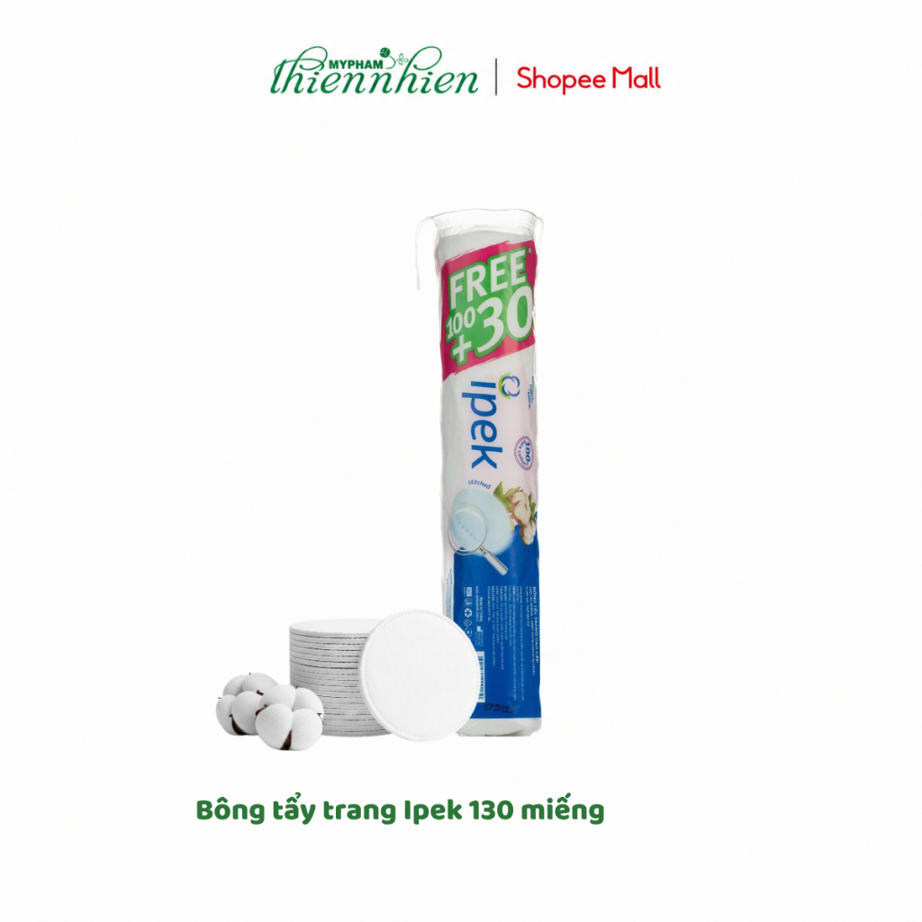 Bông Tẩy Trang IPEK 130 Miếng 100% Bông Cotton Mềm Mịn, Không Xơ Bông Thấm Hút Tốt, Siêu Tiết Kiệm