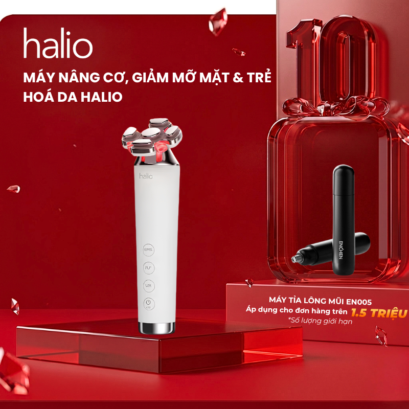 Máy Nâng Cơ, Giảm Mỡ Mặt & Trẻ Hoá Da kết hợp Ánh Sáng Sinh Học Halio RevitaWave Skin Rejuvenator
