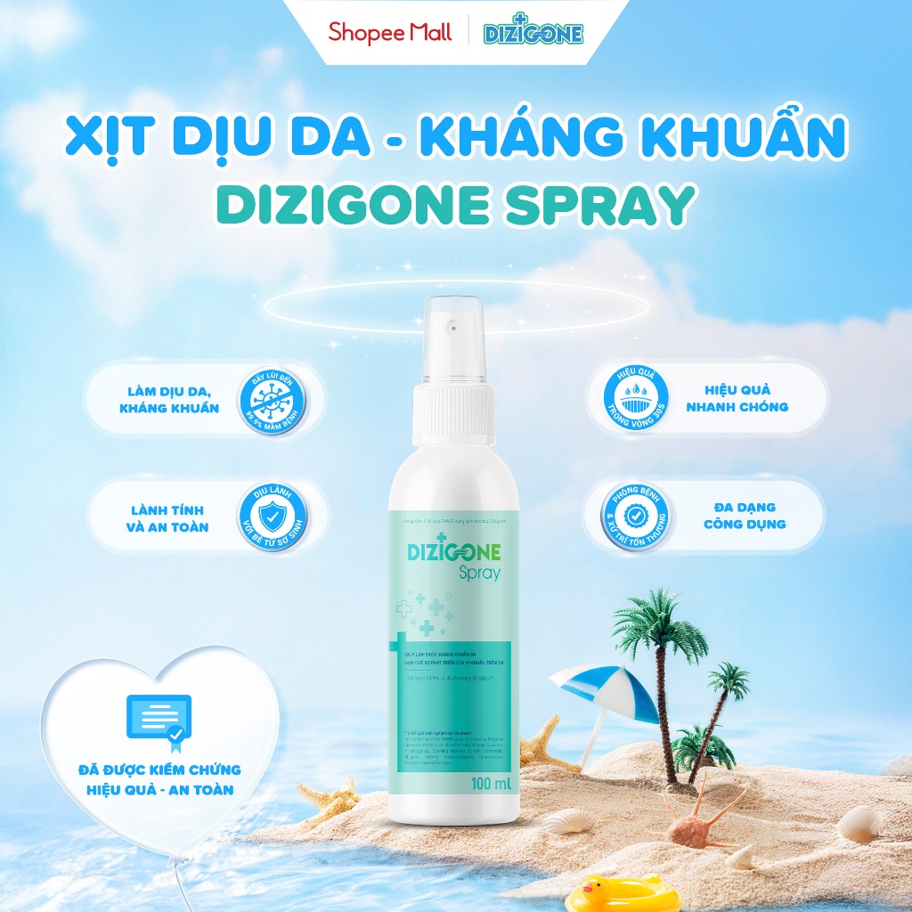 Xịt kháng khuẩn DIZIGONE - Giúp làm sạch, kháng khuẩn da, làm dịu da cho bé