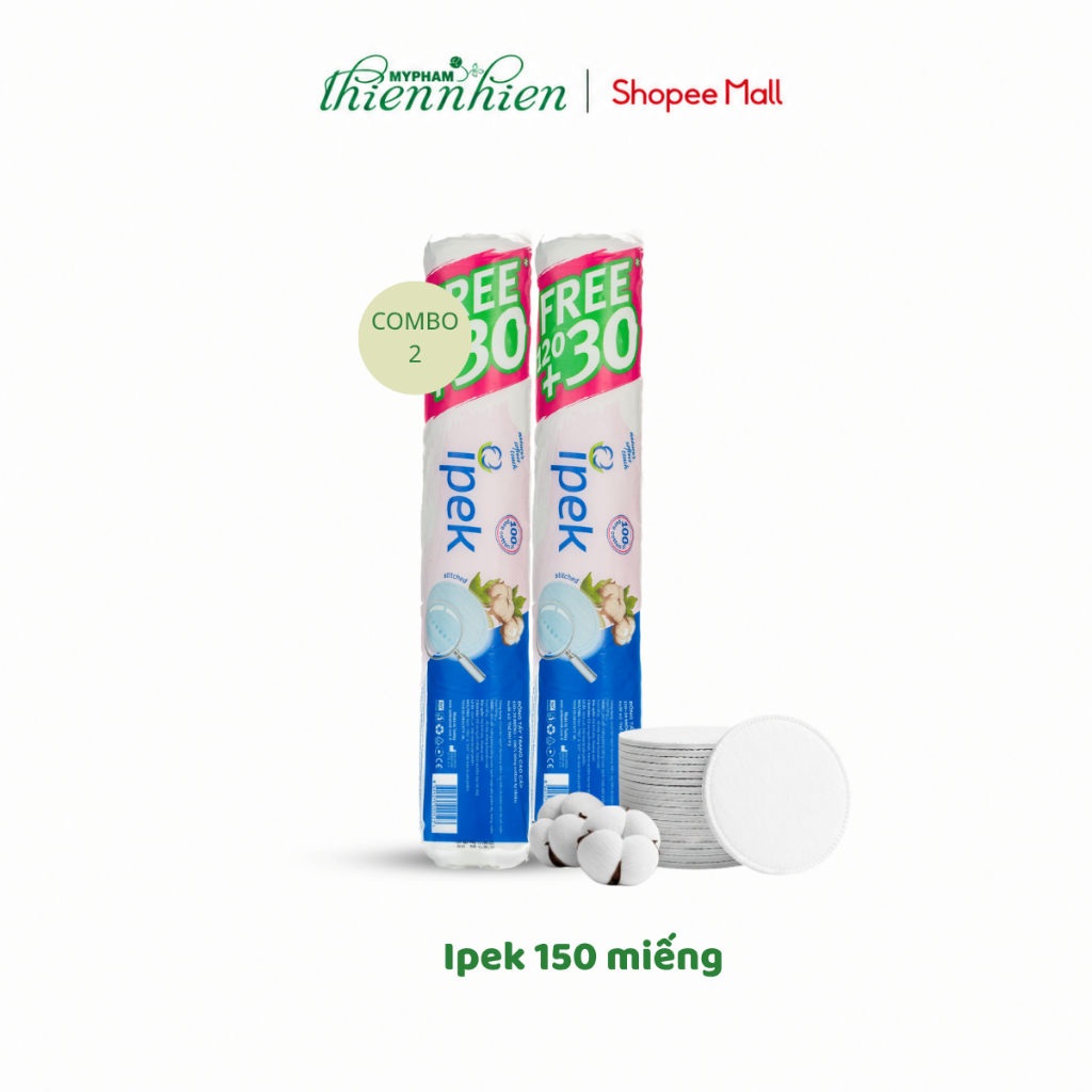 Combo 2 Bông Tẩy Trang Ipek 150 miếng mềm mịn an toàn cho da, không để lại xơ bông