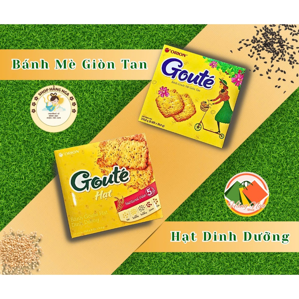Bánh Goute Hộp Thiếc Xuân Về 237,6g-Kèm túi Giấy | HG Mè Giòn Tan & Hạt Dinh Dưỡng 316,8g x 8 Gói