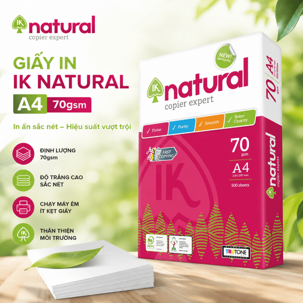 (1 Ream) Giấy In IK Natural A4 định lượng 70gsm