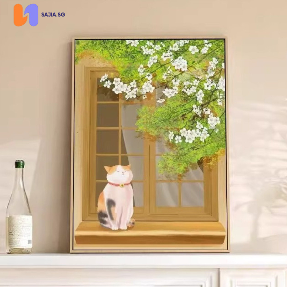 Tranh Tráng Gương 'Mèo Con Bên Cửa Sổ' - Trang Trí Phòng Khách/ Phòng Ăn- SAJIA