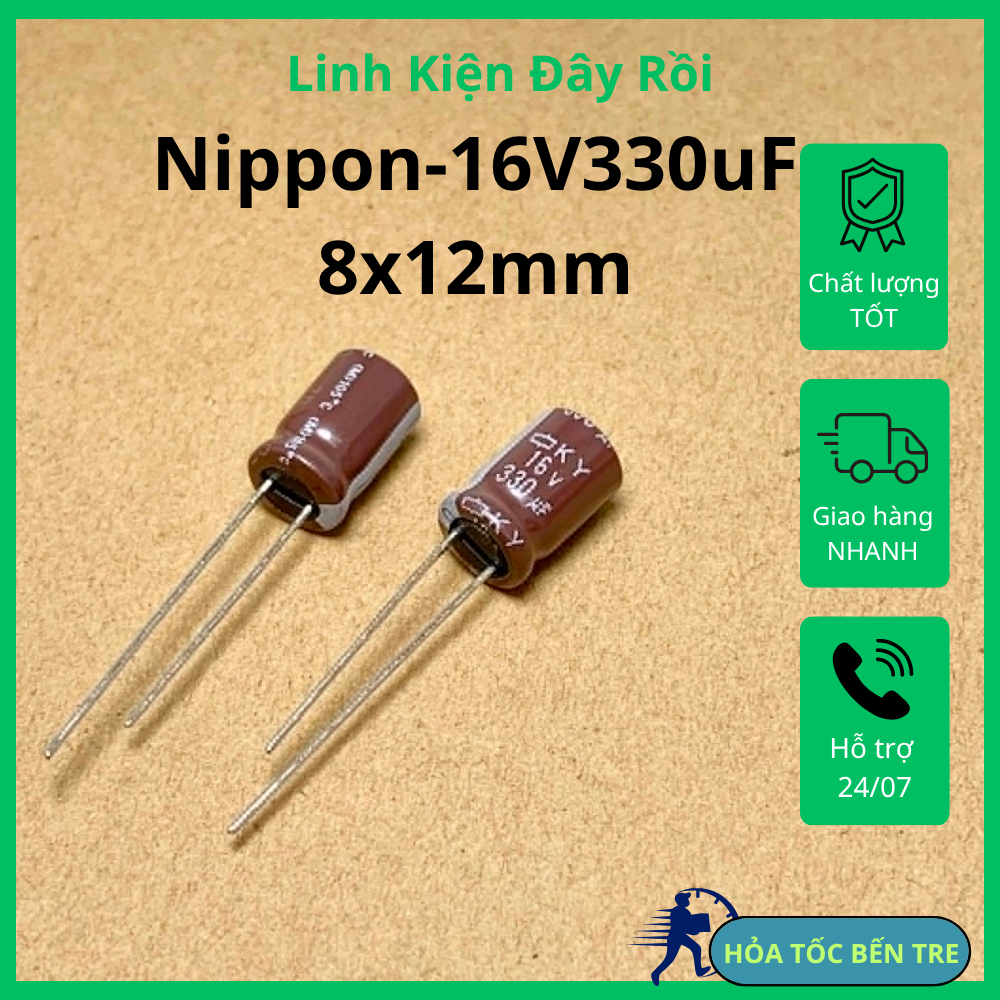 5 cái tụ điện hóa 16V330uF 16V 330uF KY hãng NCC kích thước 8x12mm