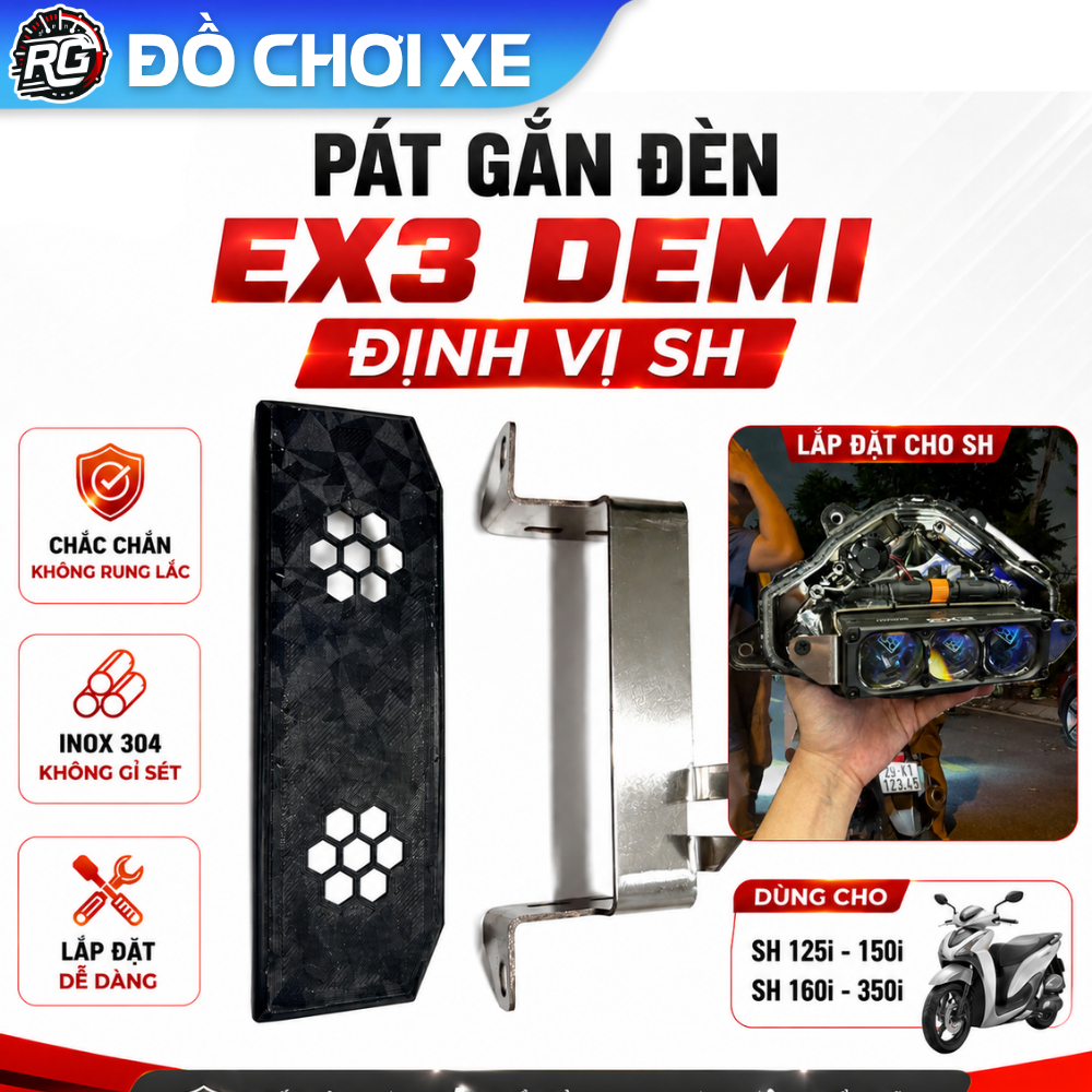 Pat Gắn Ex3 Choá Định Vị SH 2020- 2026, Pat Kèm Chụp Nhựa Lắp Aozoom Ex3 Vị Trí Demi SH