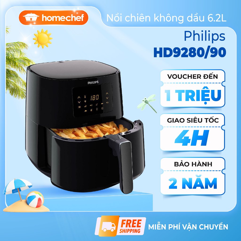 Nồi chiên không dầu Philips Rapid Air HD9285/HD9280, chiên vàng giòn rụm| Chính hãng, bảo hành 2 năm