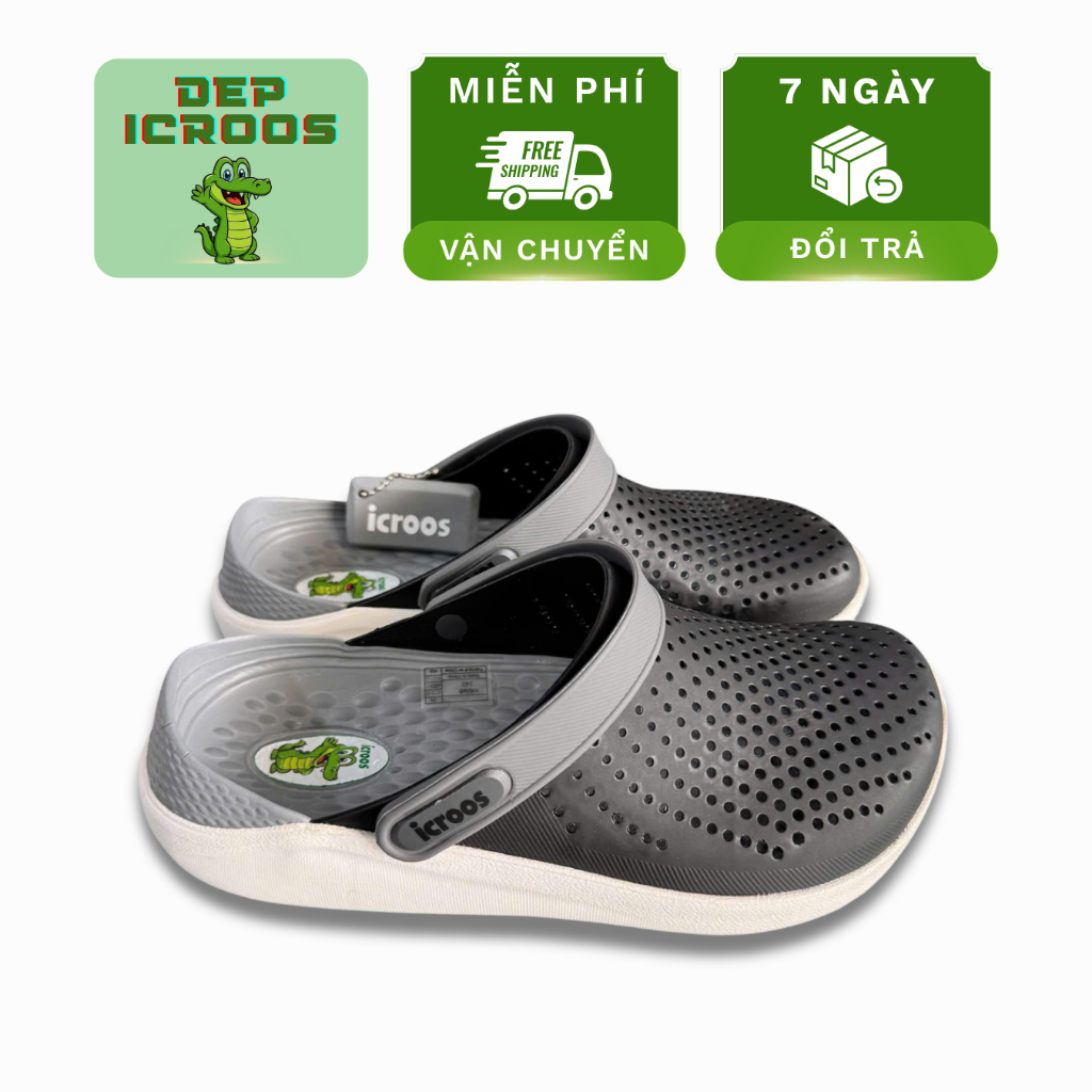 Giày dép icroos literide quai ngang màu đen xám đế trắng
