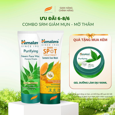 Combo 2 sữa rửa mặt ngừa mụn sáng da Himalaya Neem Face Wash 100ml và Dark Spot Turmeric Face Wash 100ml
