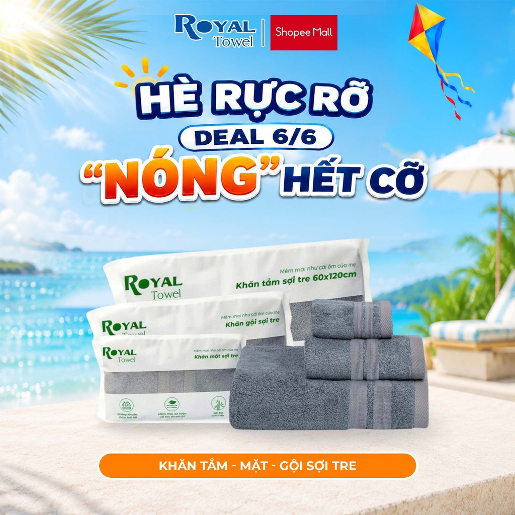 Khăn Tắm Khăn Gội Khăn Mặt Royal Towel Sợi Tre Bamboo, Mềm Mịn, Thấm Hút Tốt, Không Xổ Lông, Không P