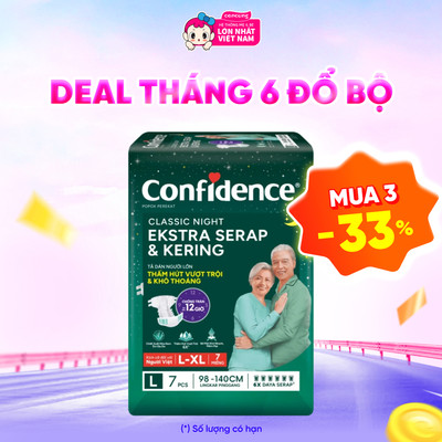 Tã dán người lớn Confidence thấm hút vượt trội & khô thoáng size L7 (vòng hông 98 - 140cm)