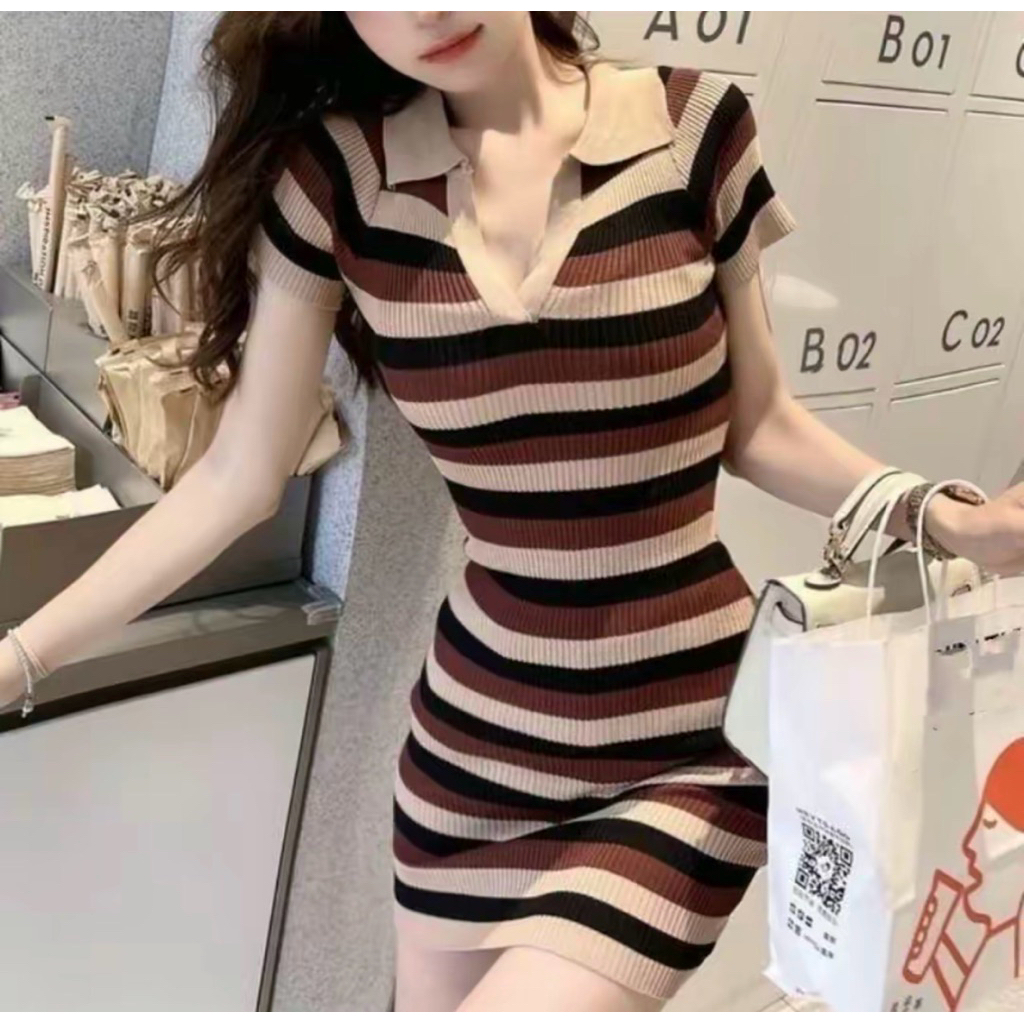 Thanh Lý Đầm Len Tăm Body Kẻ sọc nâu Freesize 59<đổ xuống