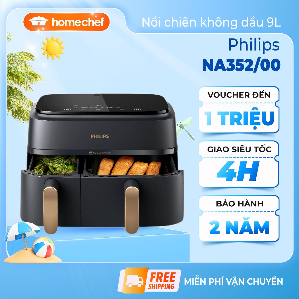 Nồi chiên không dầu điện tử Philips NA352 - dung tích 9L, bảo hành 2 năm | Hàng chính hãng