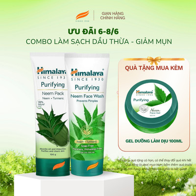 Combo làm sạch bã nhờn, loại bỏ mụn Himalaya Neem Face Wash 100ml và Neem Pack 100ml