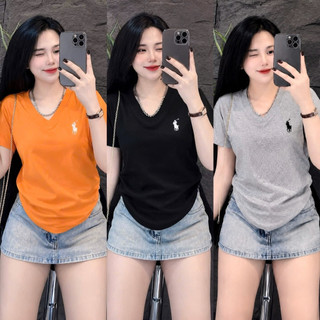 Áo Thun Nữ Cổ Tim Phom Vừa Thêu Ngựa Nhiều Màu [ B99 Cổ Tim Thêu Ngựa ]