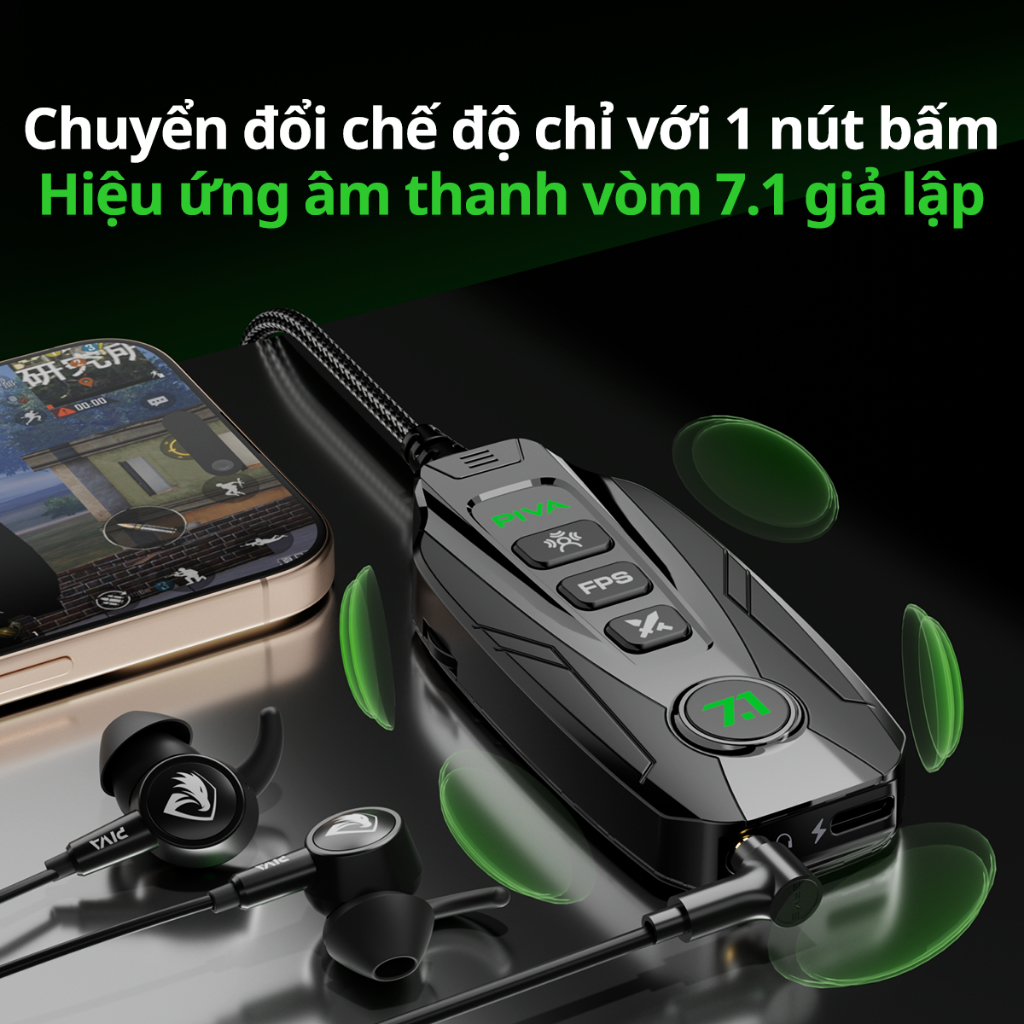Cổng chuyển đổi âm thanh Gaming Piva GS20 7.1 Type-C Chính Hãng