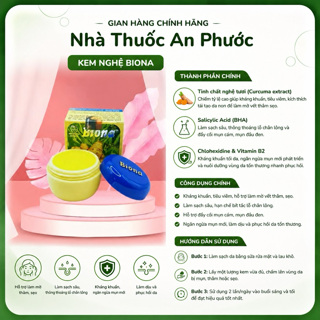 Combo 2 hop Kem Mụn  Biona ⚡ CAM KẾT CHÍNH HÃNG ⚡Sạch mụn, Tái tạo da hiệu quả 3g