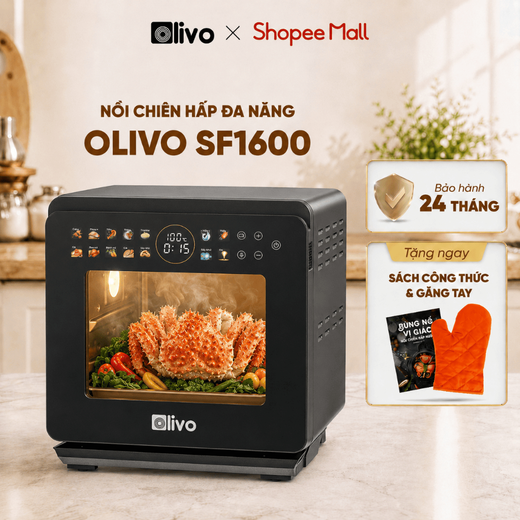 Nồi Chiên Hấp Đa Năng OLIVO SF1600 Bản Cải Tiến Mới Nhất, 70 Chức Năng Cài Đặt Sẵn, Shop Chính Hãng
