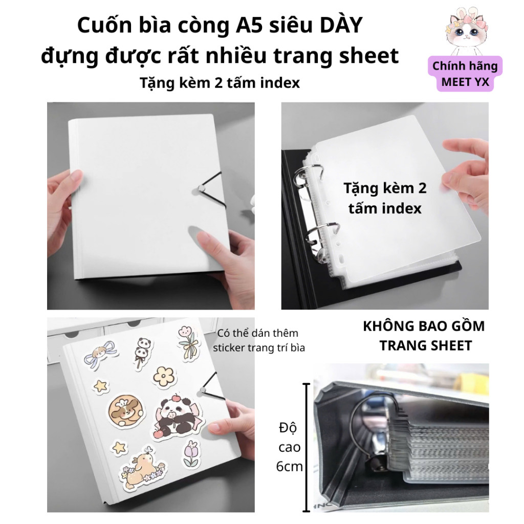 CHÍNH HÃNG MEET YX - Bìa nhựa A5 siêu DÀY, sức chứa lớn (KHÔNG KÈM TRANG SHEET) [BD13]