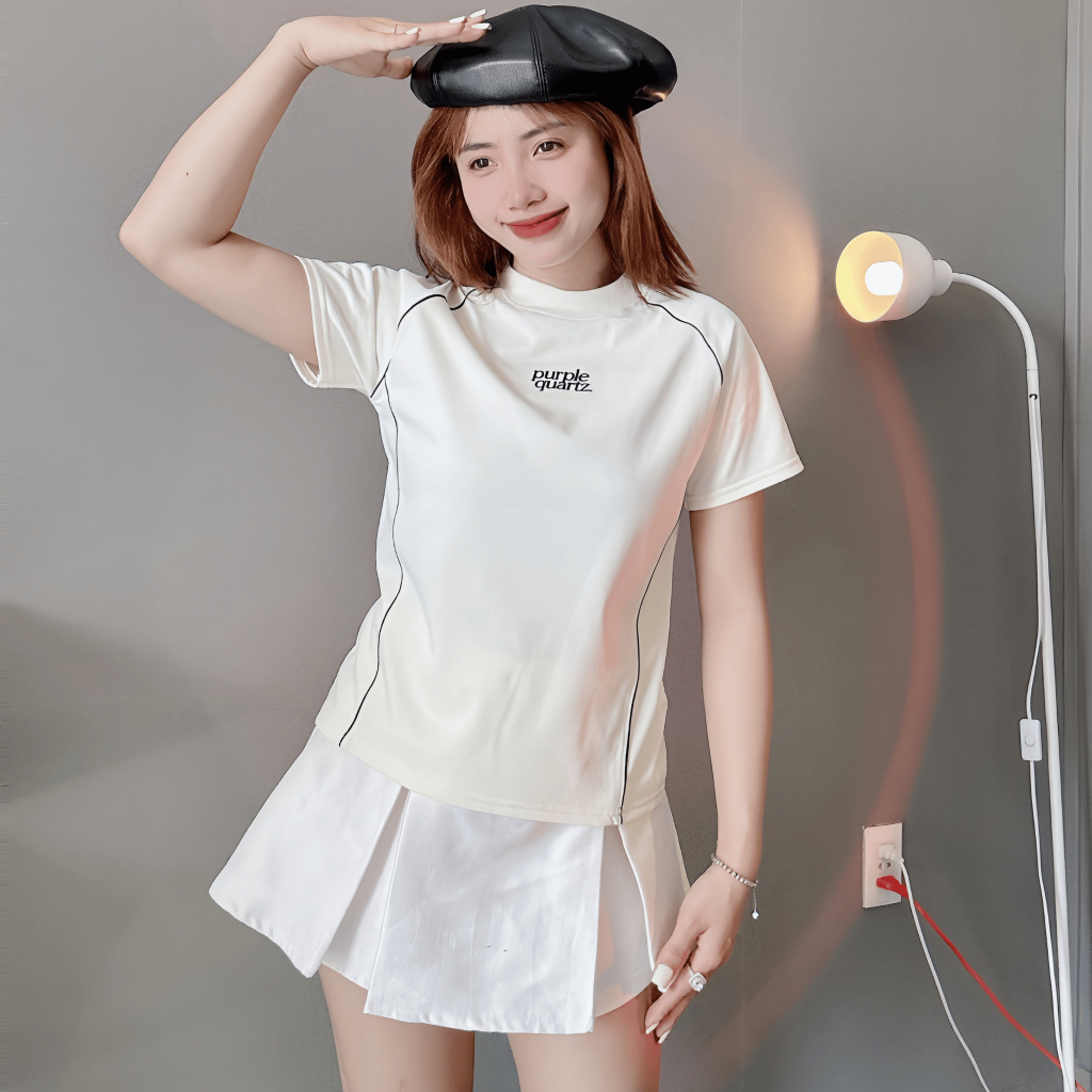 NuTaS Áo thun Babytee tôn dáng chất liệu Cotton thoáng mát thêu Purple quartz - BB02