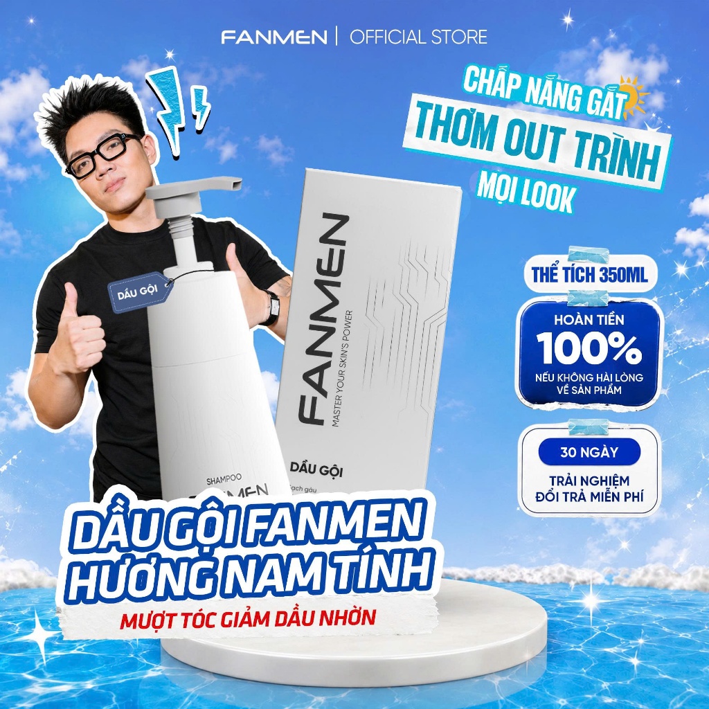 Dầu gội nam Fanmen hỗ trợ làm sạch gàu nhờn, dưỡng tóc mềm mượt, hương thơm nam tính 350ml