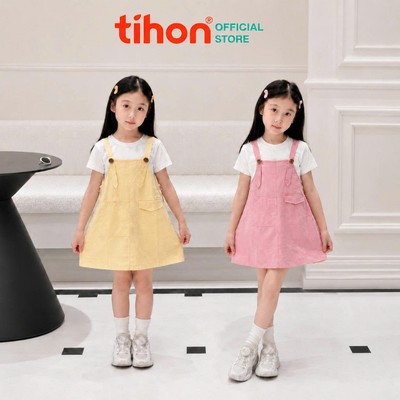 Set yếm bé gái TIHON cao cấp váy yếm kaki kèm áo thun trắng cho bé phong cách Hàn Quốc SET0744265