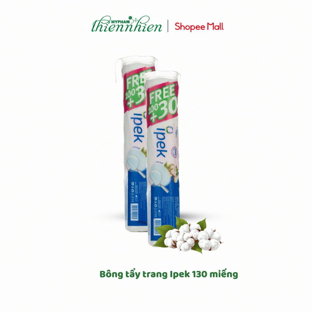 Combo 2 Bông Tẩy Trang Ipek Cotton Tự Nhiên Không Xơ bông 130 miếng