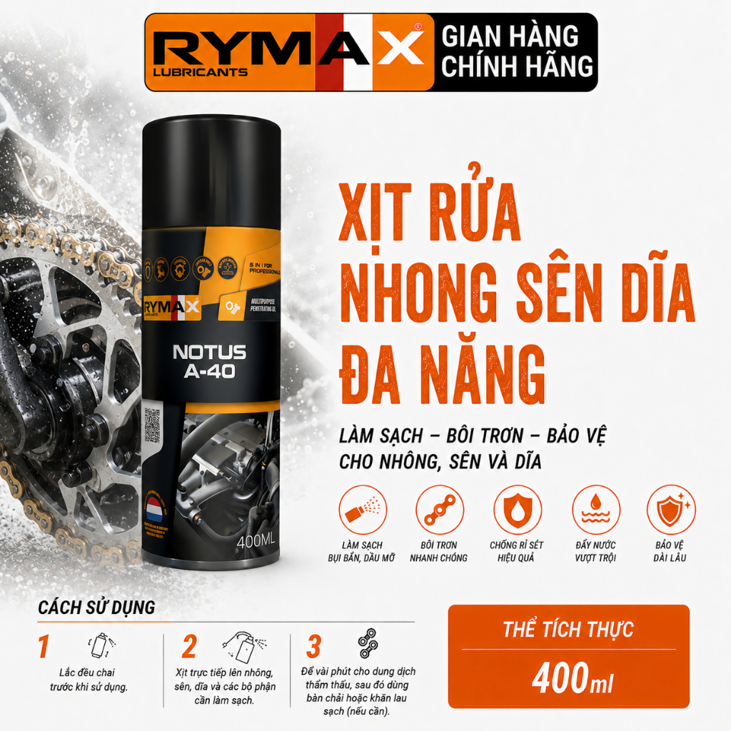 Xịt rửa nhong sên dĩa đa năng Rymax Notus A-40 400ml