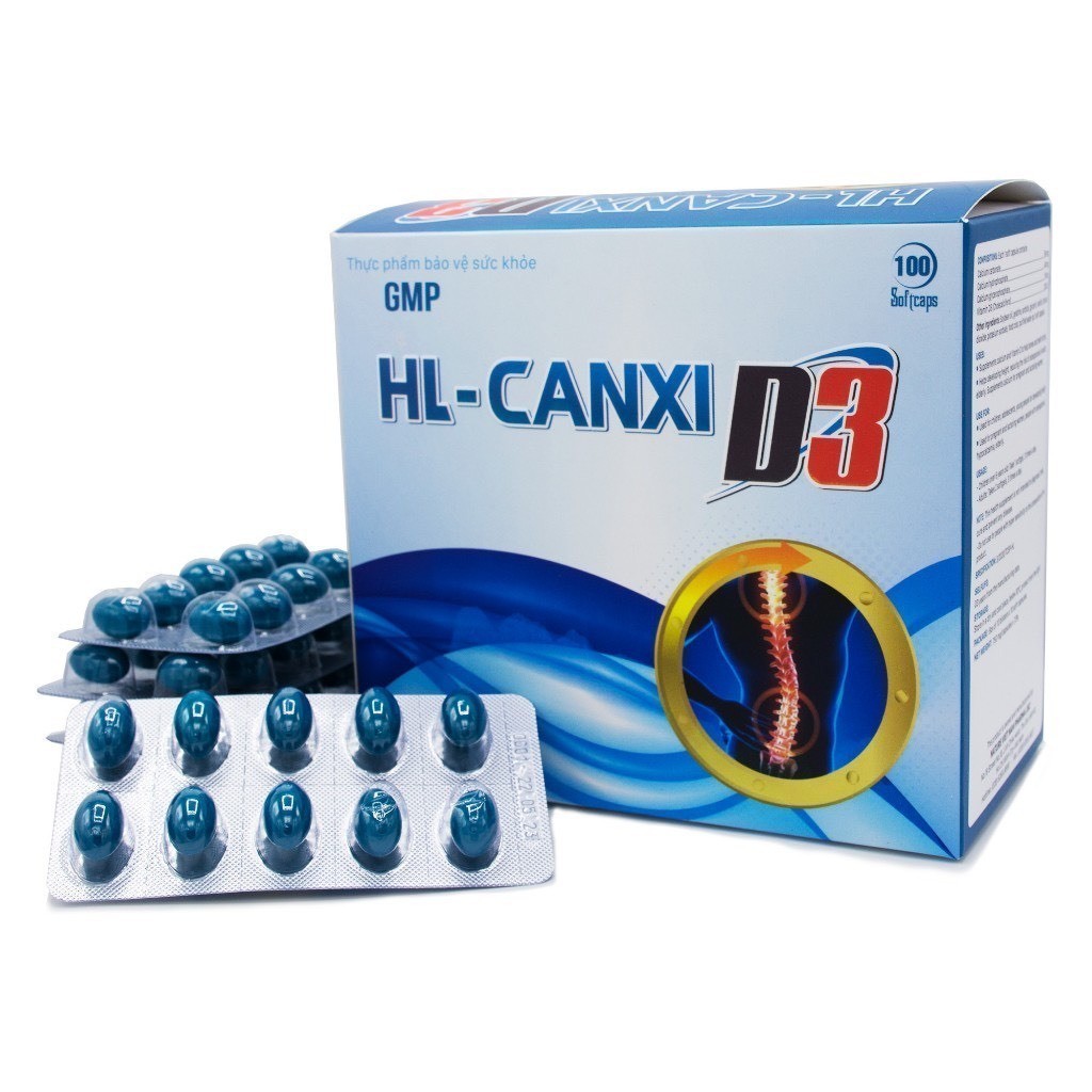 HL-Canxi D3 100 Viên Nang Mềm Canxi D3 Hằng Ngày | Bổ Sung Canxi Vitamin D3 Hộp 100 Viên GMP