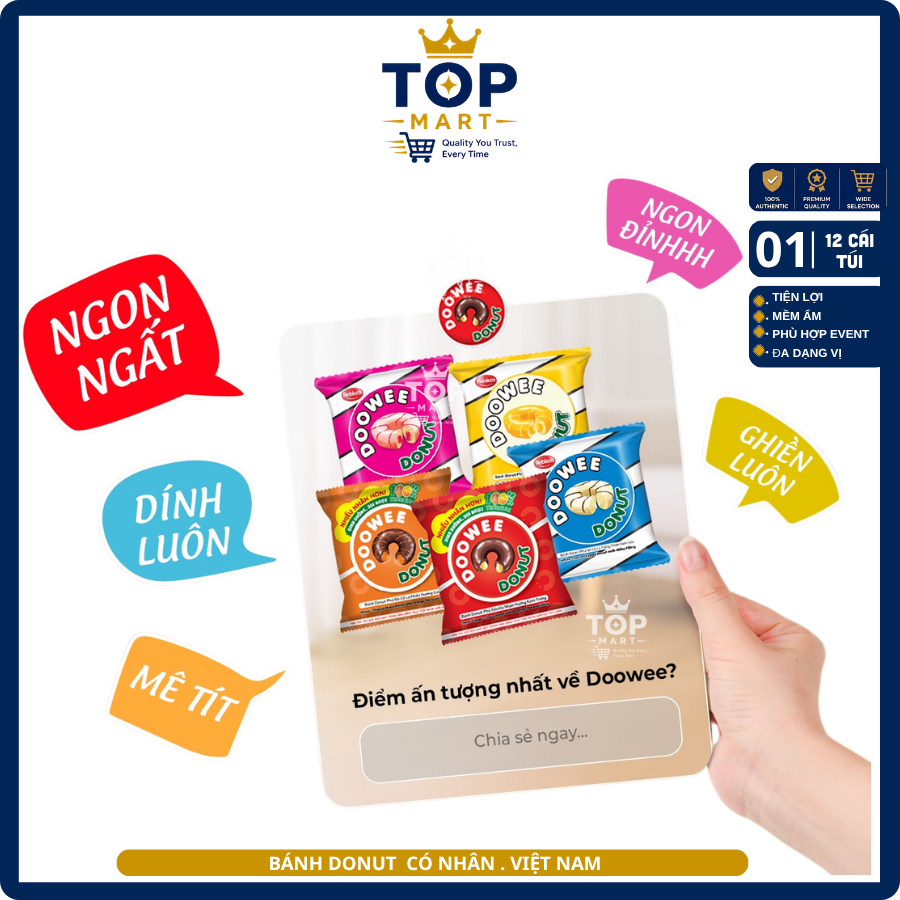 [HSD mới] Bánh Donut DOWEE Rebisco Đủ vị_12 cái/ túi 360gr_Topmart