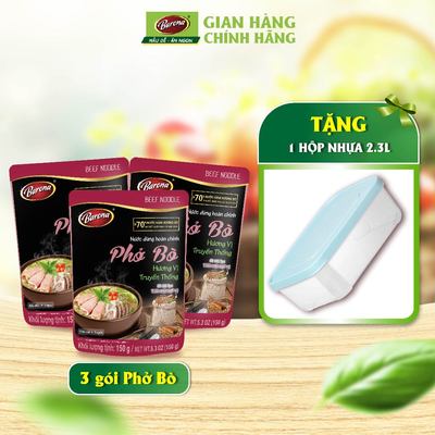 Combo 3 Gói Nước dùng Phở Bò Barona 150g [Tặng Hộp Nhựa 2.3 lít ]
