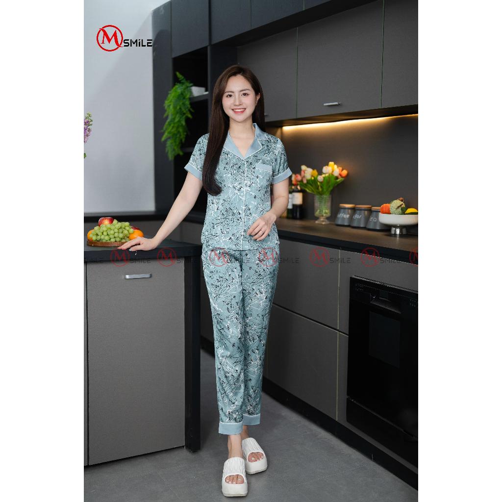 Bộ Mặc Nhà Nữ MSMILE Lụa Satin Cao Cấp Ngắn Tay, Bộ Đồ Ngủ Pijama Lụa Mềm Mịn Thoáng Mát - BD525