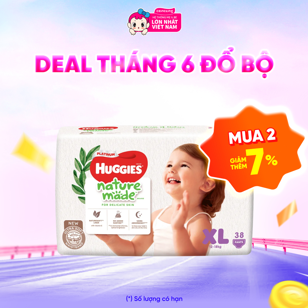 Tã quần siêu cao cấp Huggies Platinum Nature Made XL 38 miếng - concung