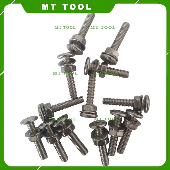 [T015] Set 5_10 con Oc vIt inox 304 dau luc giac dep mong có con tán và long đền M2, 2.5, M4.