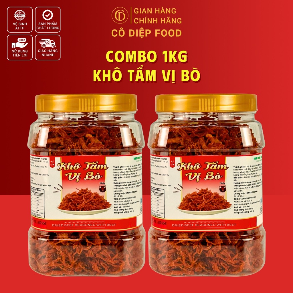 Combo 2 Hũ 500Gram Khô Tẩm Vị Bò Thơm Ngon [ 2 Hủ 500Gram]
