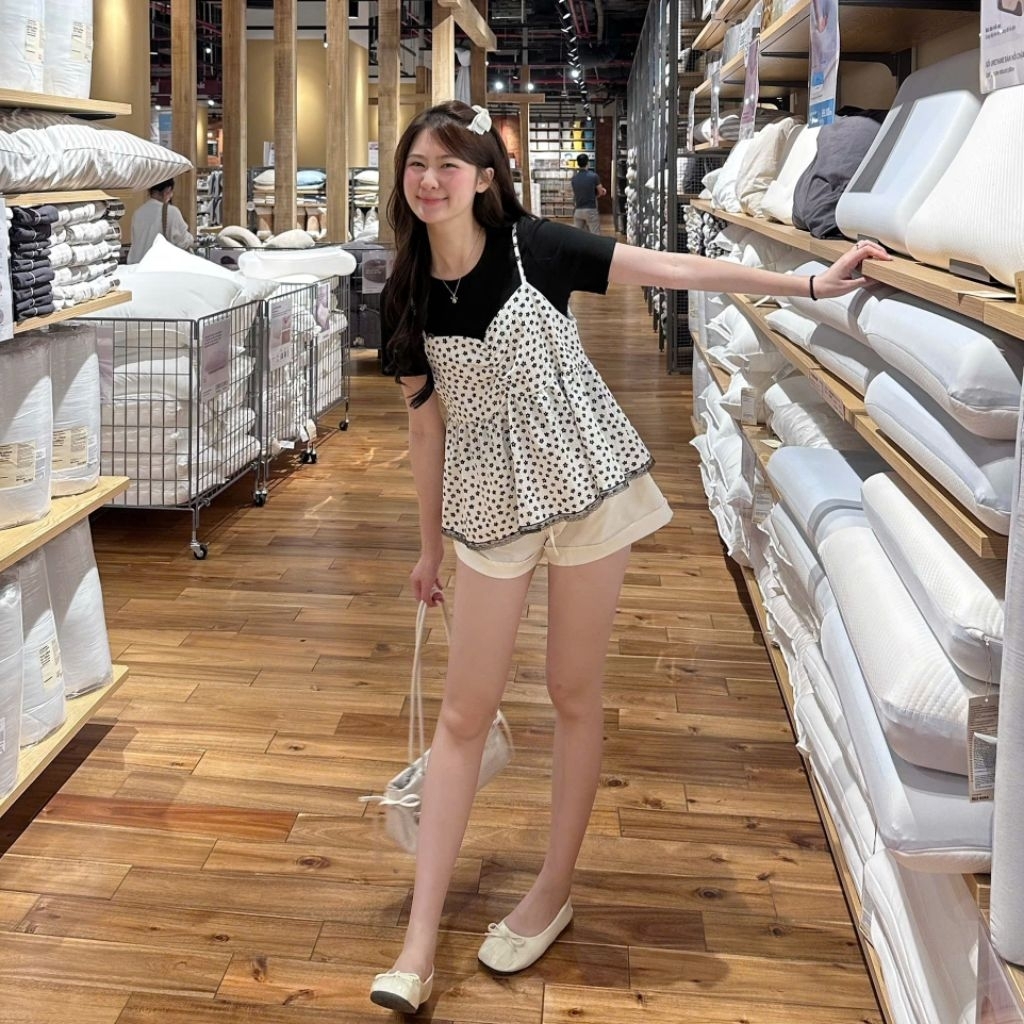 set áo yếm babydoll hoa nhí kèm áo thun set áo yếm nữ | BigBuy360 - bigbuy360.vn