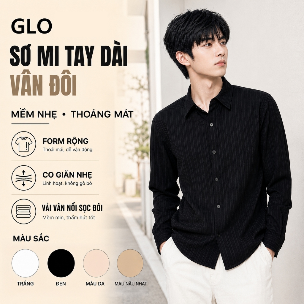 ÁO SƠ MI NAM TAY DÀI VÂN ĐÔI MÀU TRẮNG/ĐEN CO GIÃN, THẤM HÚT TỐT, XXXL, STYLE HÀN QUỐC