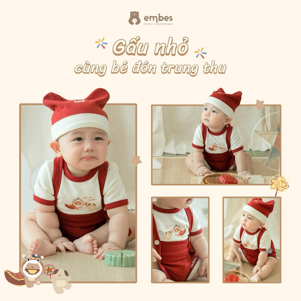 Bộ cộc tay quần yếm trung thu Embes cho bé sơ sinh