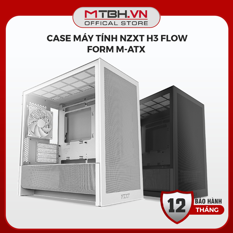 Vỏ Case Máy Tính NZXT H3 Flow - Form M-ATX Nhỏ Gọn, Mặt Lưới Siêu Thoáng Khí (Hàng Chính Hãng)