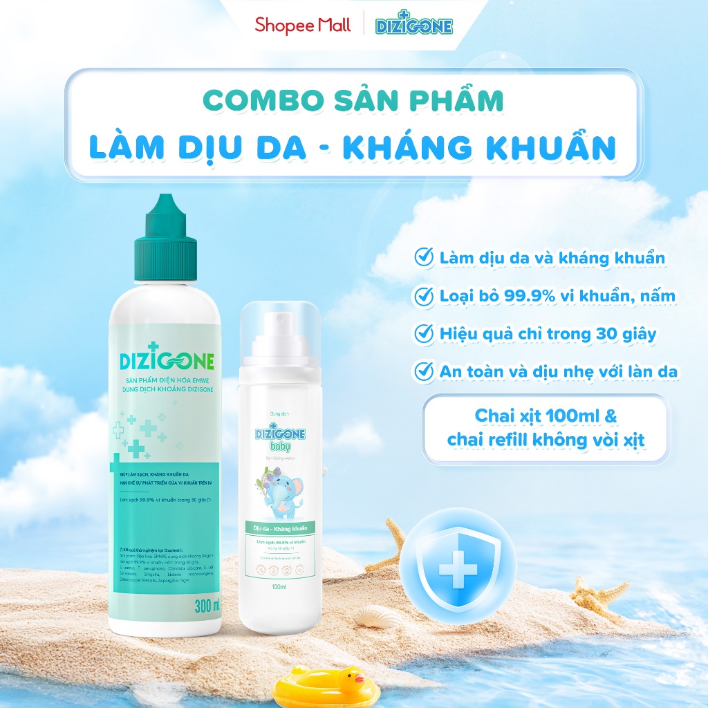 [COMBO] Dung dịch DIZIGONE Baby - Chai xịt 100ml & Dung dịch điện hóa DIZIGONE: Giúp làm sạch, kháng